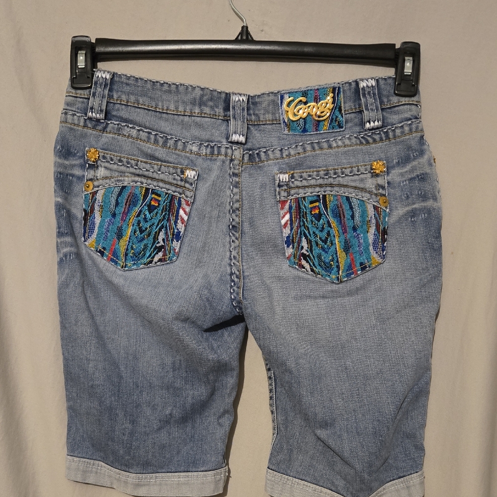 Coogi Australia Low Rise Tapestry Embellished Bermuda Denim Jean Shorts Size 10
